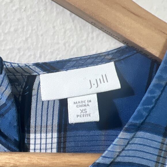 J. Jill Atlantic Plaid Tunic Top size XS Petites Hi-lo Button Back blue - Picture 4 of 15